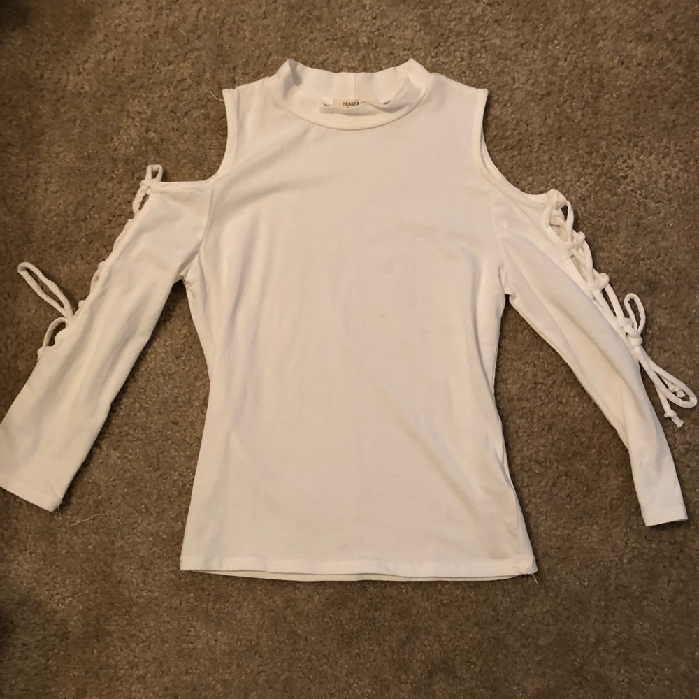 Love &hips small mid sleeve cold shoulder crop top